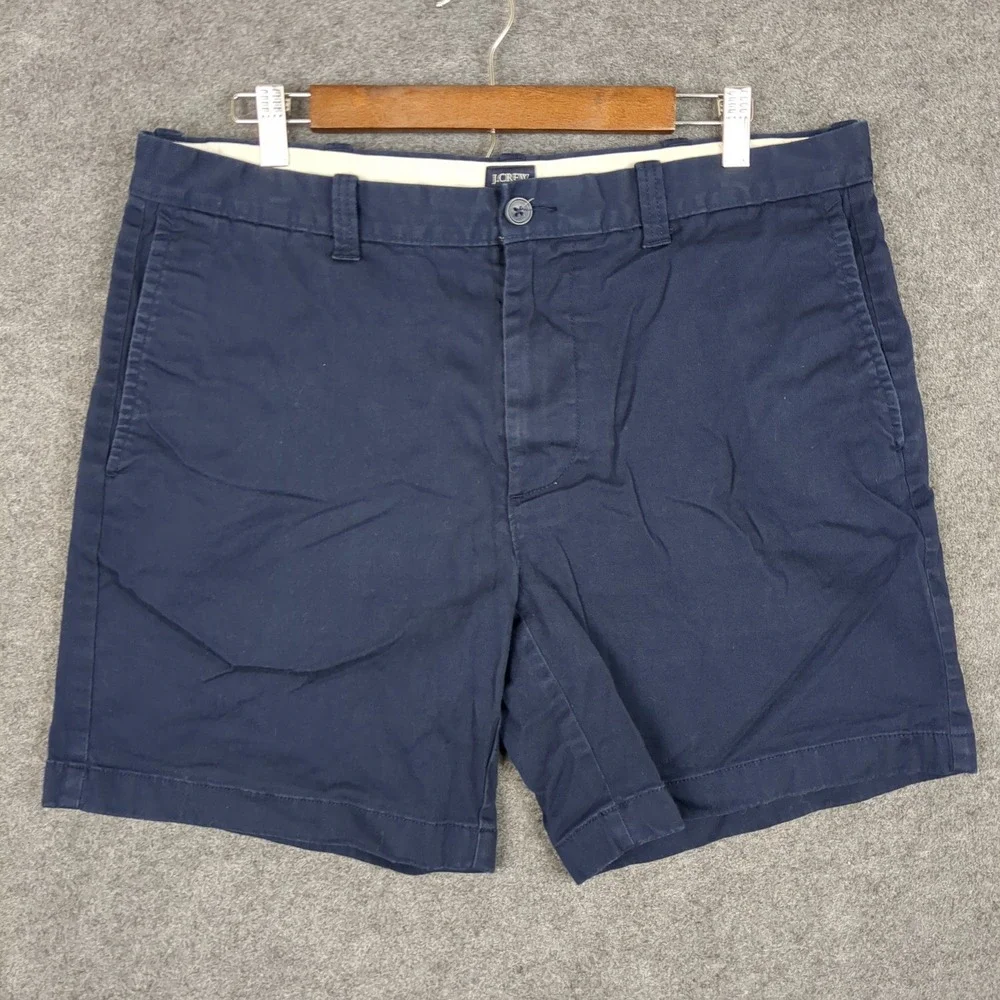 J Crew Mens Navy Chino Shorts 7 Inch Inseam Size 35‎ Flat Front Casual
